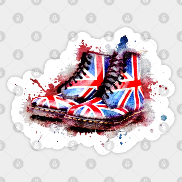 Union Jack flag Dr Martens boots on Black Sticker by CACreative